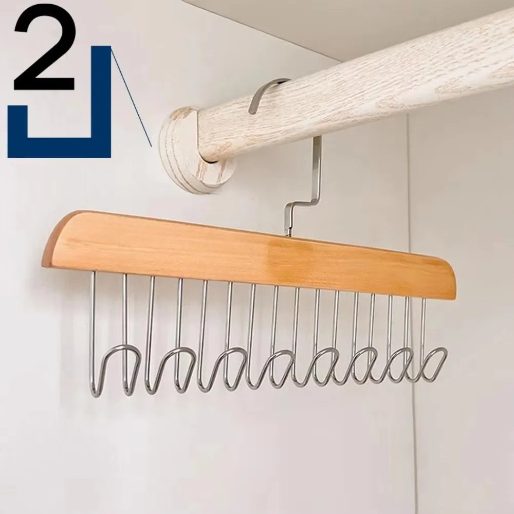 Multi-Layer Wooden Hanger with 8 Hooks | 360° Closet Organizer
