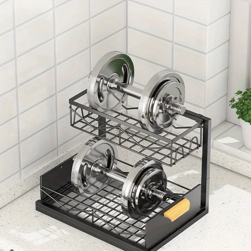 2-Tier Sliding Under Sink Organizer - Rustproof Metal Storage for Kitchen & Bathroom Cabinets,Ideal for Cleaning Supplies Oasis Select