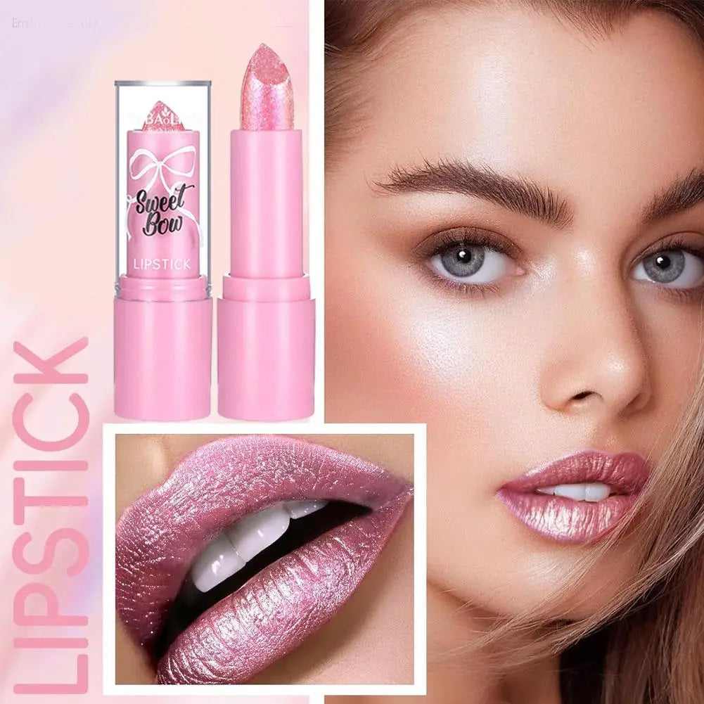 Metallic Pink Glitter Lipstick Long Lasting High Shine Diamond Nude Shimmer High Impact Full Coverage Sexy Lip Makeup for Women Oasis Select