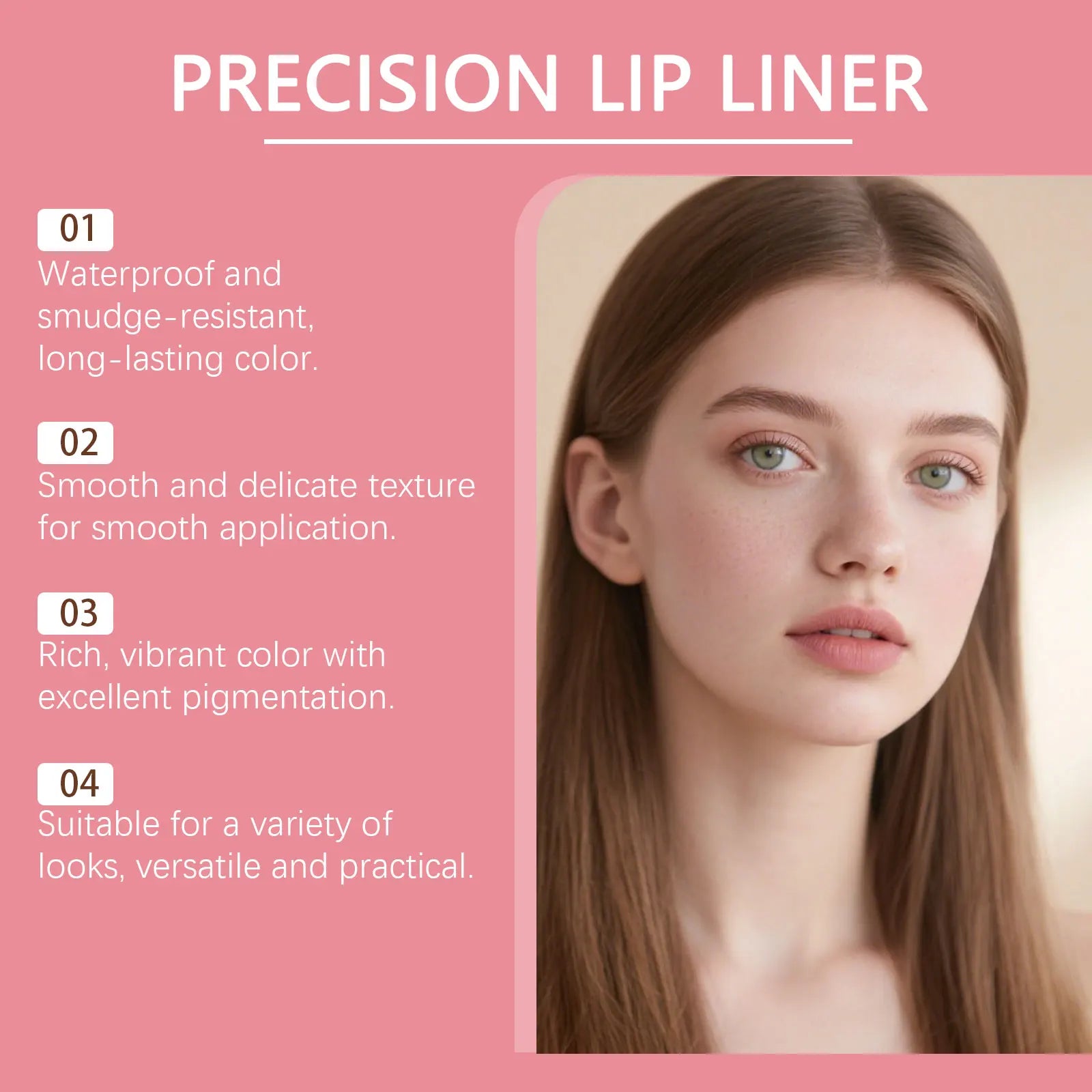 High Pigment Lip Liner Pencil Waterproof & Long-Lasting Lip Liner Defining Lip Shape Creamy & Smooth Lip Pencil Plumping Effect Oasis Select
