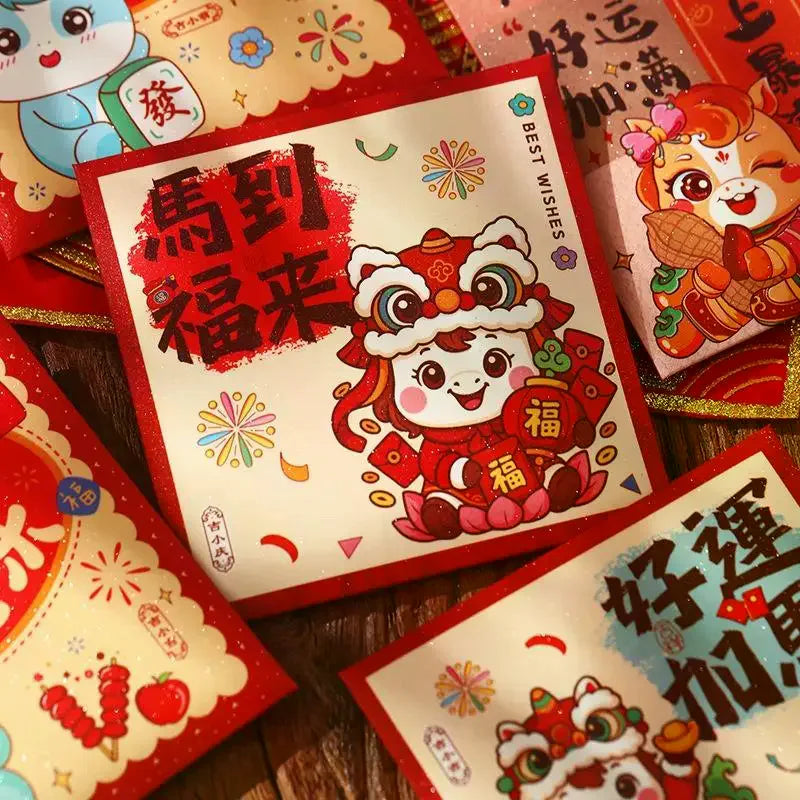 6Pcs Paper 2026 Horse Year Red Envelope Mini Cartoon Lucky Money Bag Traditional Blessing Red Pocket Marriage Celebration Oasis Select