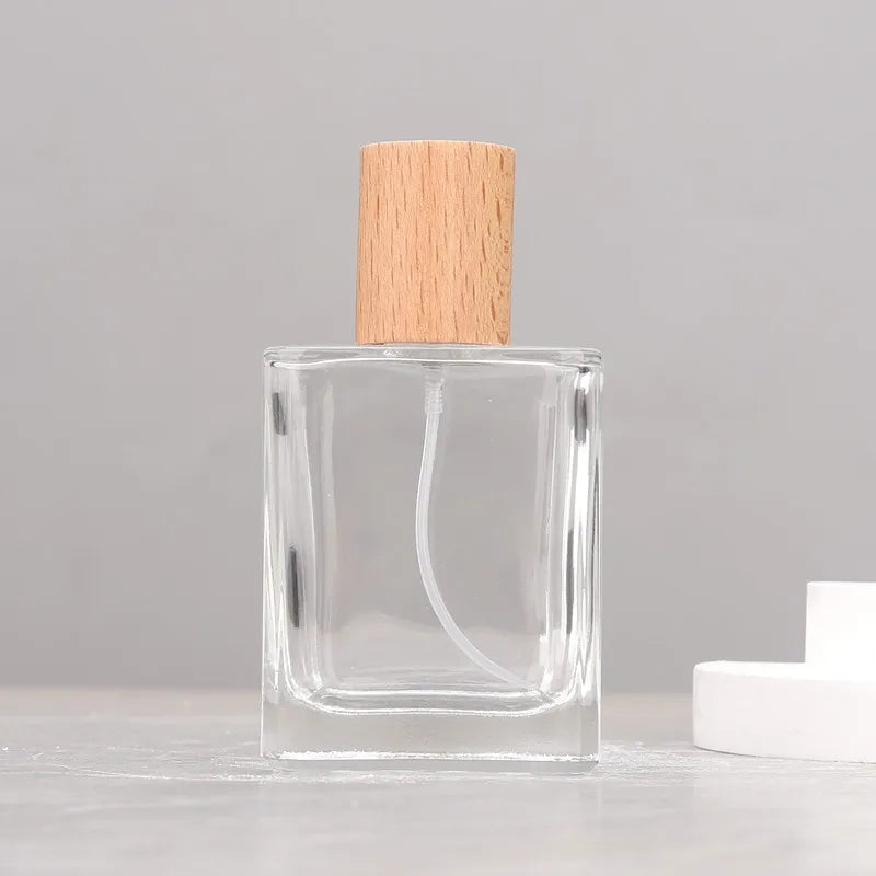 30ml Refillable Square Glass Perfume Bottle | Wooden Cap