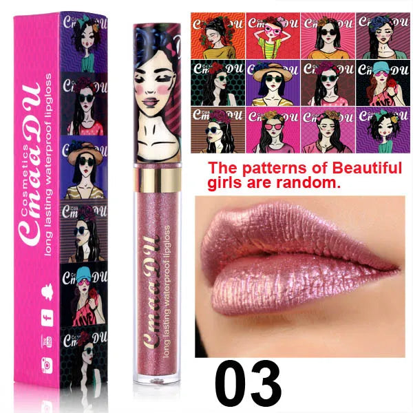 Metallic Pearlescent Shimmer Lip Gloss Lipstick Glitter Lip Glaze Long-Lasting Waterproof Not Transferable High Pigment Y2K Gift Oasis Select 03