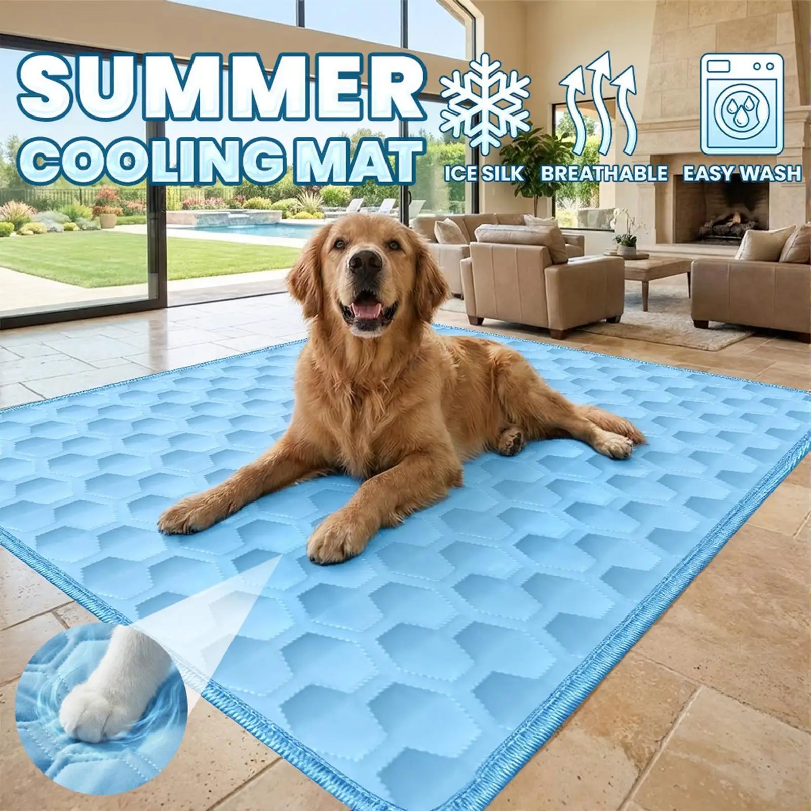 Pet Cooling Mat Summer dog Cold Bed Extra Large For Small Big Dogs Pet Accessories Cat Durable Blanket Sofa Cat Ice Pad Blanket Oasis Select Blue L
