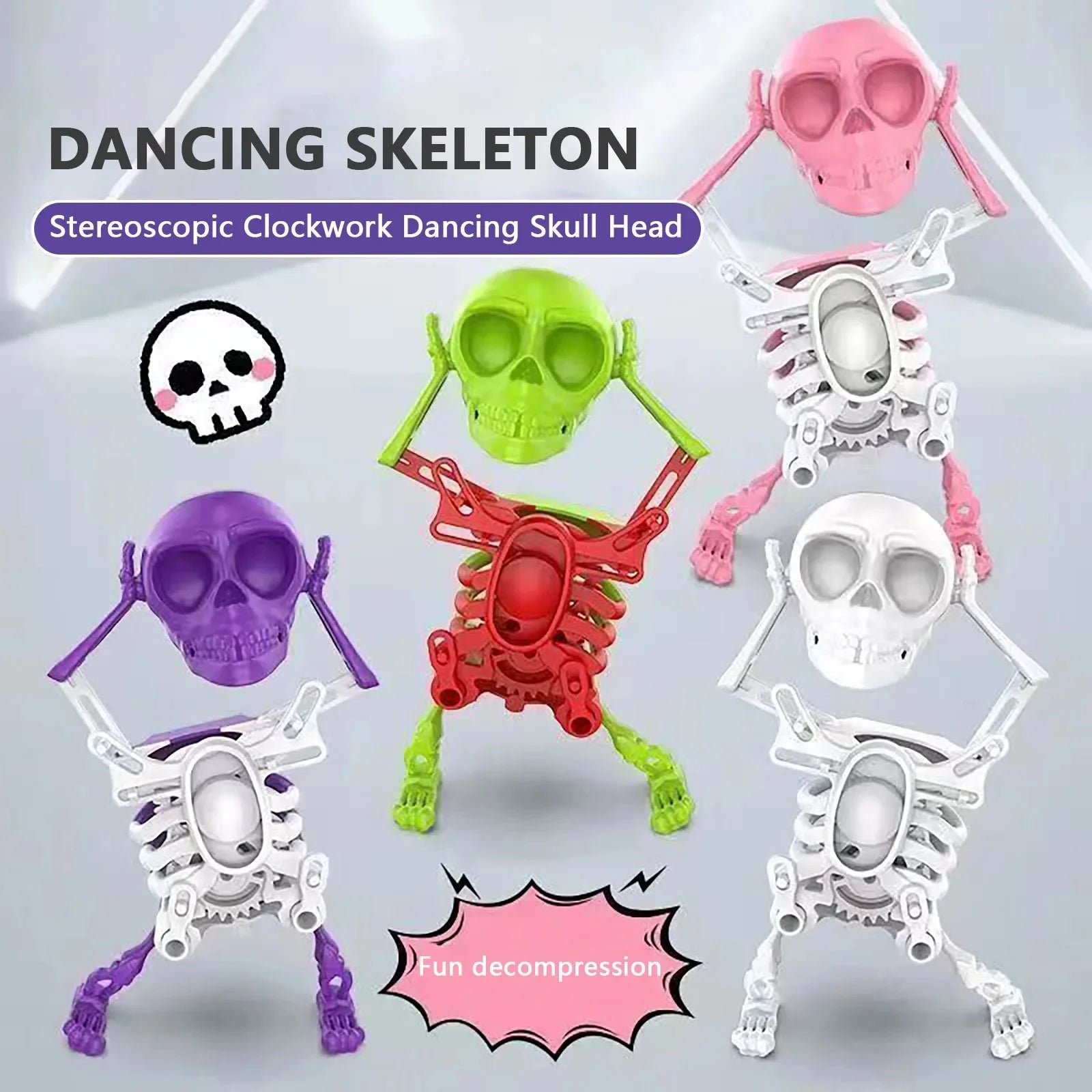 Funny Wind-up Dancing Skeleton Toy No Need Battery Kids Toddlers Desktop Mini 3D Print Shaking Skull Doll Spring Clockwork Toy Oasis Select