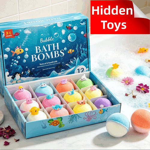 12PCS Bath Salt Ball Surprise Toy Inside Colorful Bubble Bath Ball Natural Mega Bubbles Long Lasting Fragrance Oasis Select