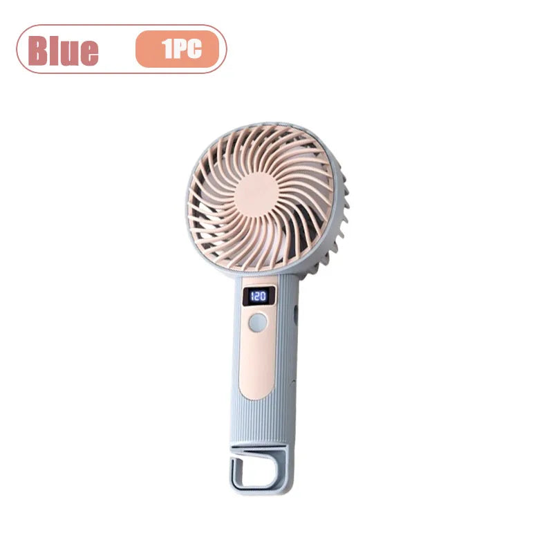 Digital Display Handheld Fan Mini Portable USB Rechargeable 2 in 1 Desktop Standing Cooling Fan for Office Travel Outdoor Oasis Select Blue-1PC