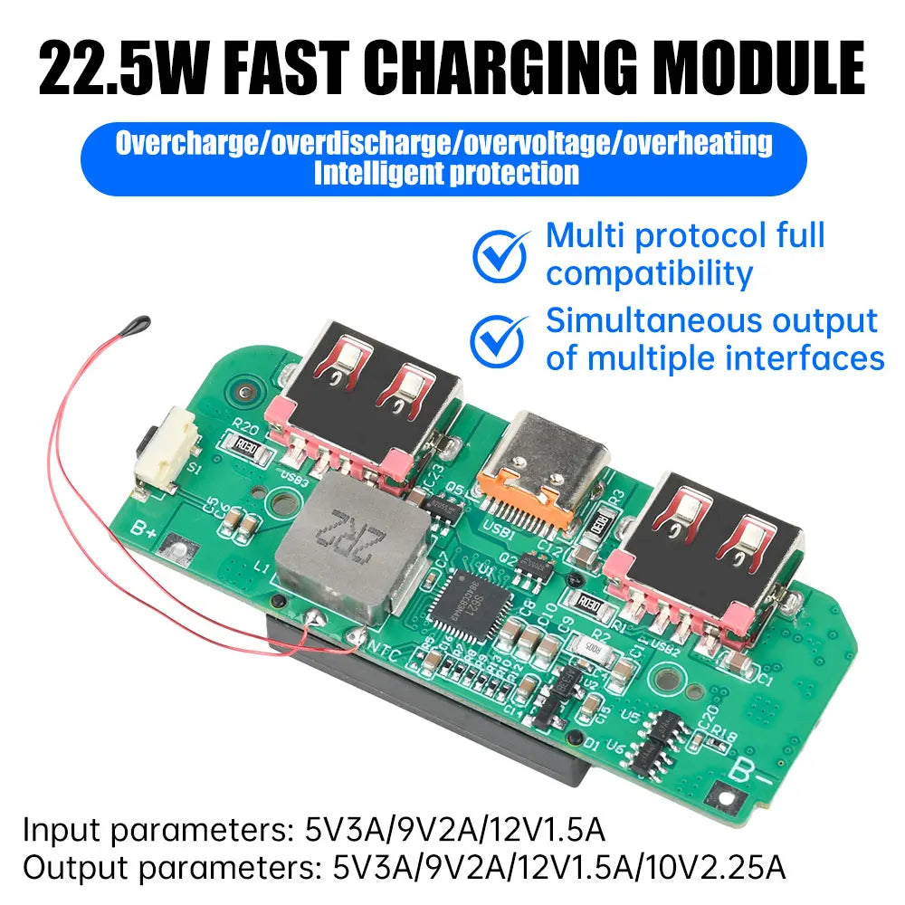 22.5W Fast Charging Power Bank Motherboard with TFT Color Digital Display for Ternary Lithium Battery PD QC Quick Charge Module Oasis Select