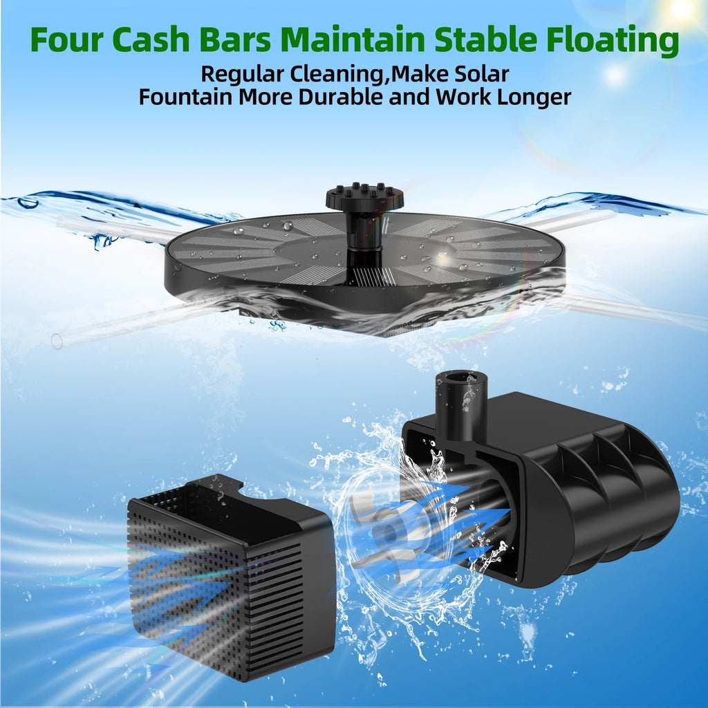 1.4W Solar Water Fountain Bird Bath Pump with 6*Nozzle&4*Crash Bar Durable Powerful, Perfect for Bird Bath Garden Pool Aquarium Oasis Select