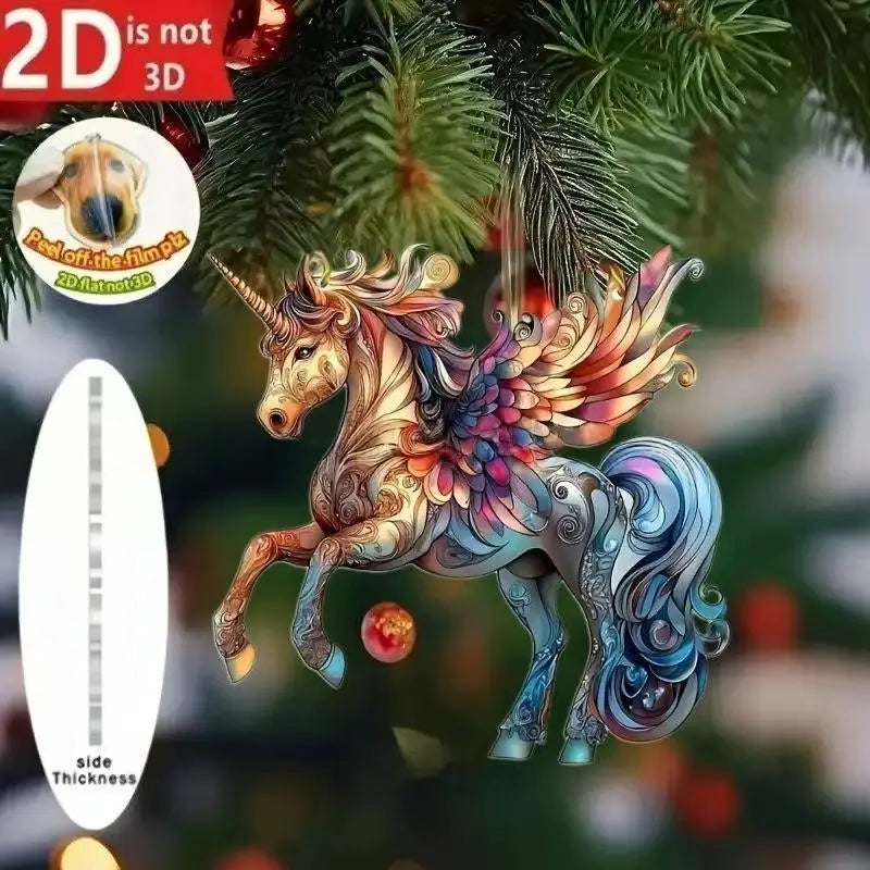 Exquisite 2D Acrylic Horse Car Rearview Mirror Pendant Backpack Charm Christmas Tree Ornament Party New Year Hanging Decoration Oasis Select A5