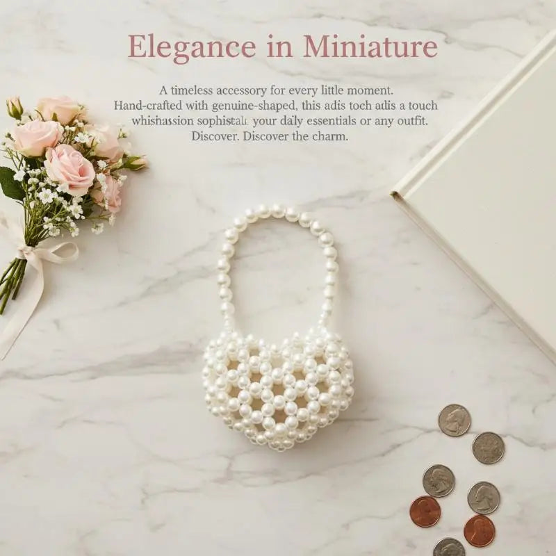 Pearl Beaded Heart Bag for Kids & Girls Sweet Love Shape Mini Fashion Handbag Cute Daily Accessory Gift Option Oasis Select