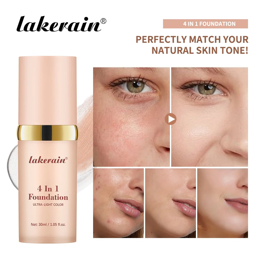 4in1 Foundation Liquid Hydrating Full Coverage Concealer SPF30 Long-wearing Waterproof Even Skin Tone Foundation Face Cosmetics Oasis Select