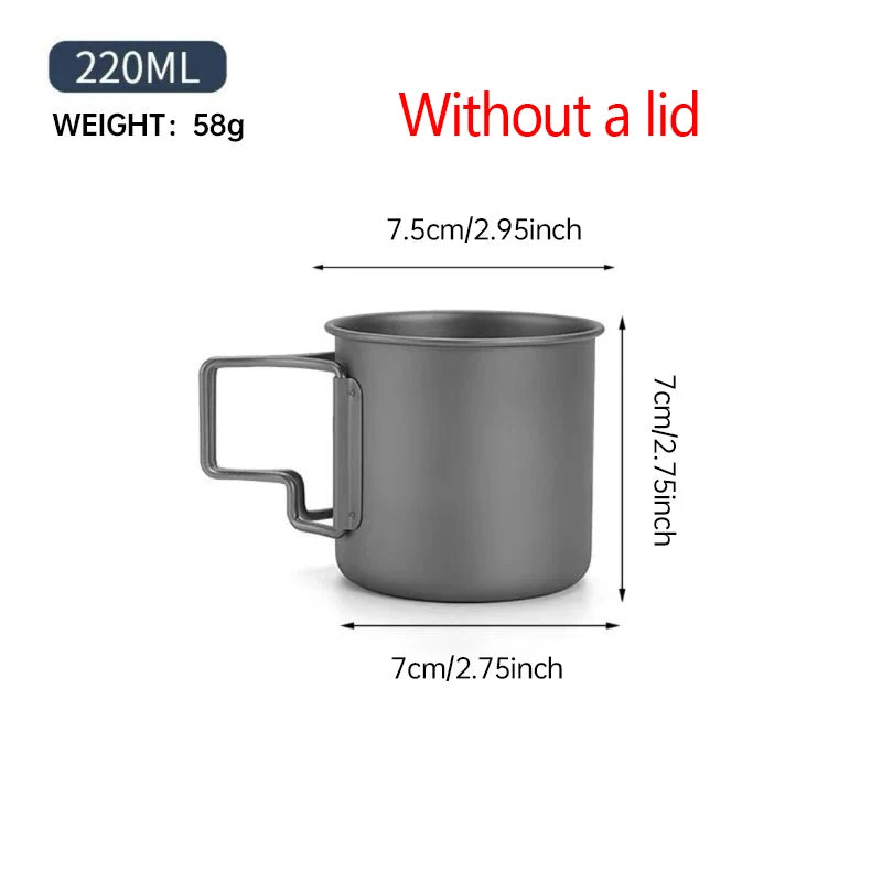 Pure Titanium Folding Camp Mug – Lightweight Camping Cup Camping Titanium Mug Oasis Select 220ml