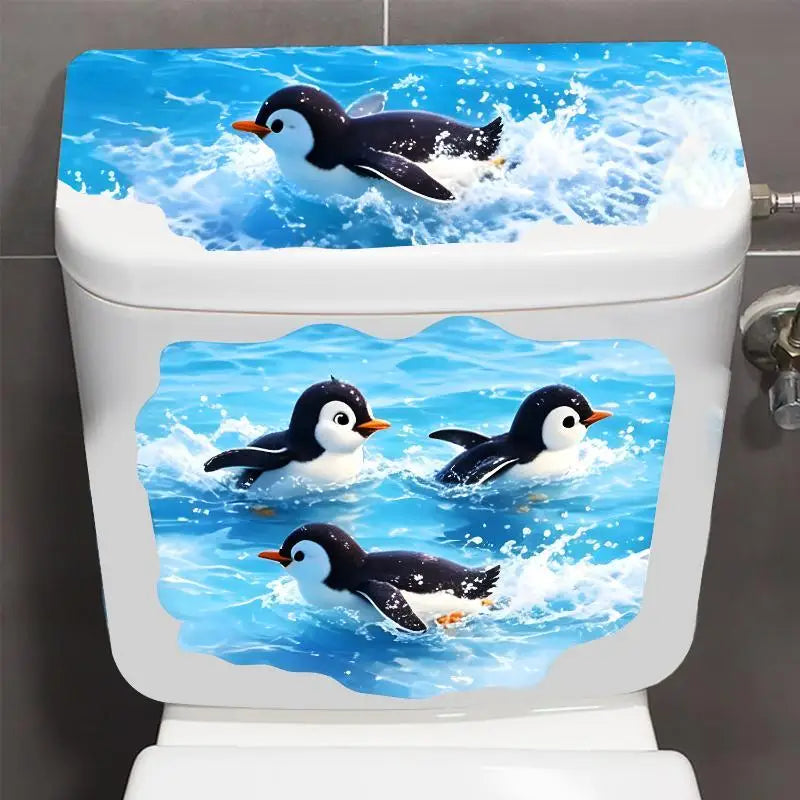 1pcs Cute Swimming Penguin Toilet Sticker Waterproof Self Adhesive Removable Decal Bathroom Decor Oasis Select