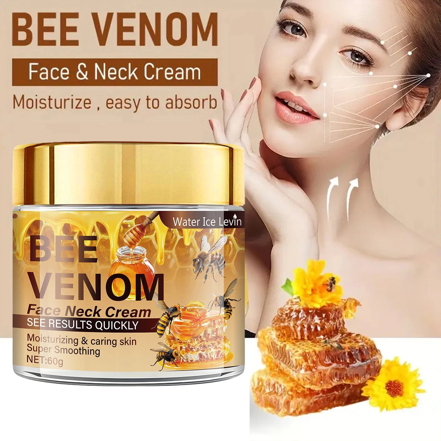 Bee Venom Facial Firming Cream, Contains Vitamin E, Moisturizes and Softens the Face, Brightens Skin Tone, Can Be Used on the Face and Neck Oasis Select