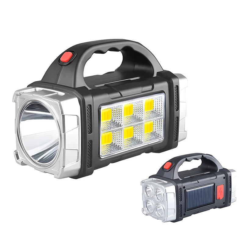 Portable Powerful USB Rechargeable Flashlight Solar LED Light with COB Work Light 4 Gear Charge Mobile Phone Camping Lamp Oasis Select S232-B