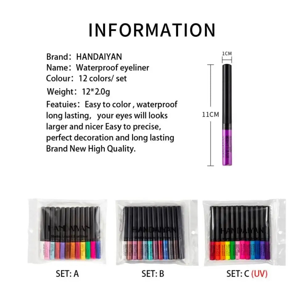 Handaiyan 12-Color Waterproof Matte Eyeliner Pen Set | 24H