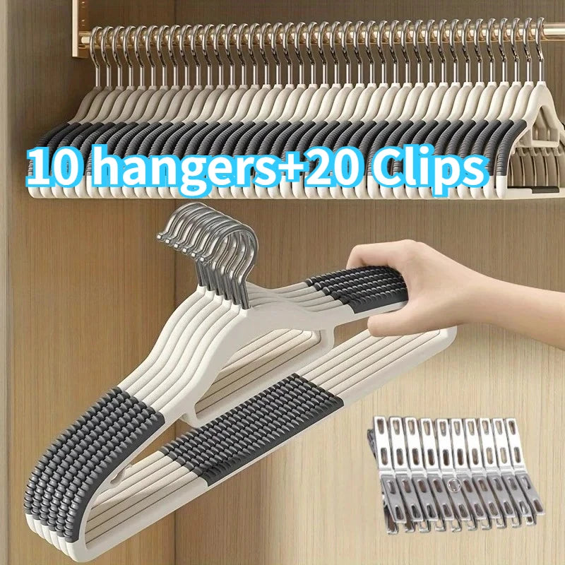 10pcs Anti Slip Hangers Set with 20 Clips, Heavy Duty Velvet Clothing Hangers for Wardrobe, Multiple Colors Closet Hangers Oasis Select