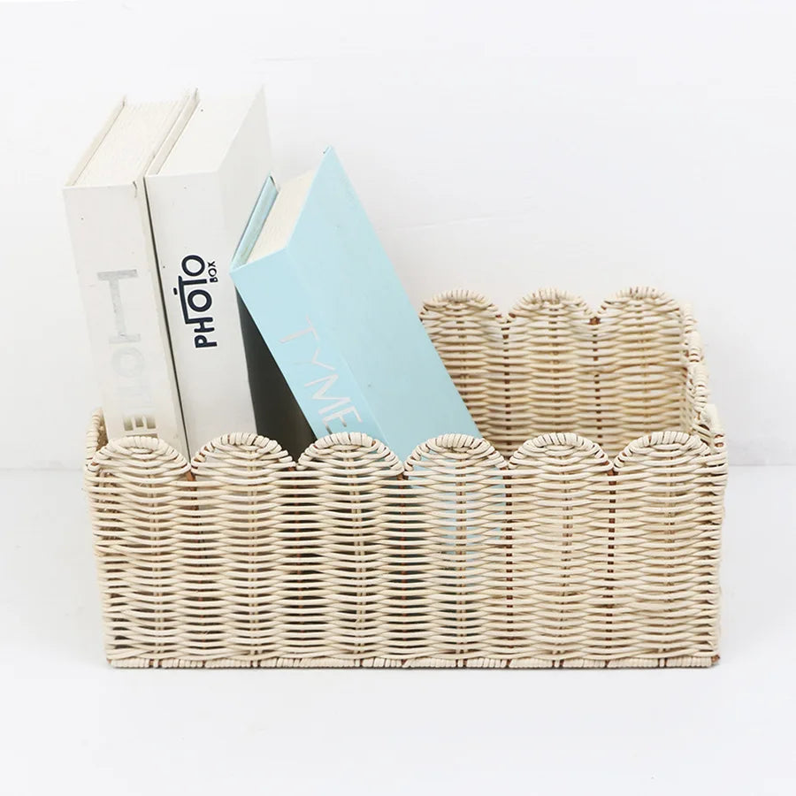 Paper Rope Woven Storage Basket Large Capacity Household Clothes Sundries Desktop Snacks Toys Tidy Kitchen Storage Basket Oasis Select Rice white Rattan 24x24x14CM