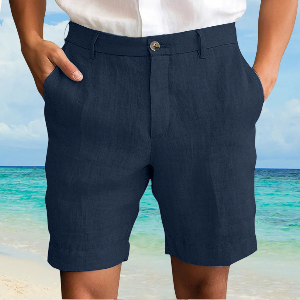 Summer Cotton Linen Shorts for Men Solid Casual Button Pocket Beach Shorts Men's Comfortable Simple Vacation Leiture Pants Oasis Select Navy XL
