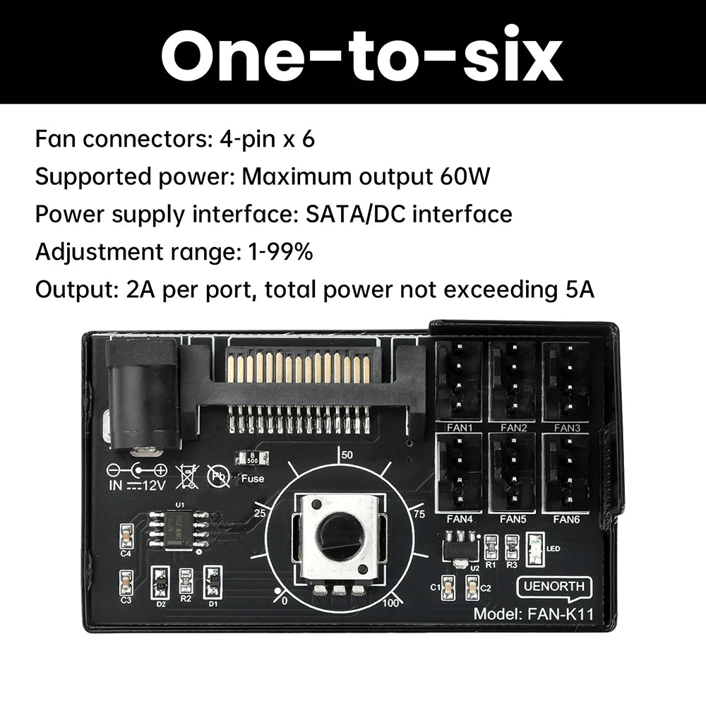 60W High Power Hub Controller For PC Four/Six Wire Fans PWM Speed Control Fan Speed Regulator Oasis Select One to six