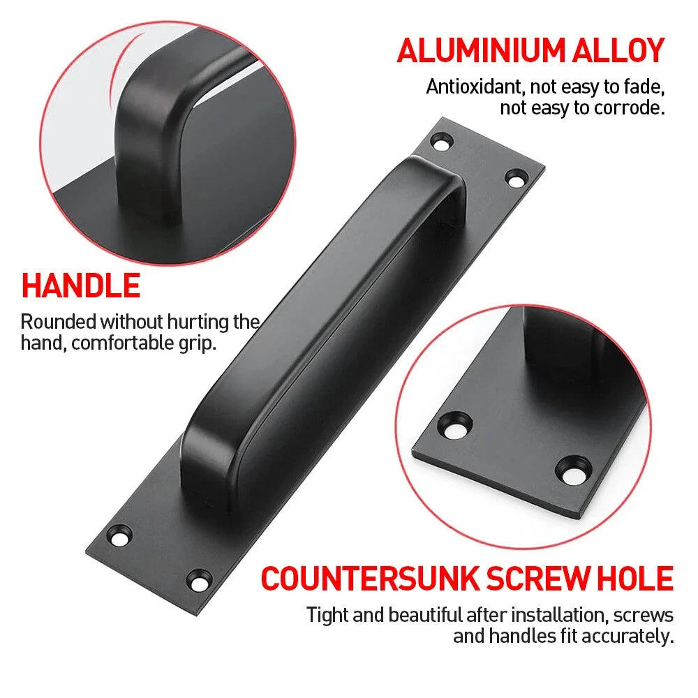 2-Pack 200mm Black Aluminium Barn Door Pull Handles | Sliding