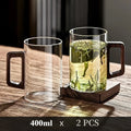 1/2pcs 400ml Glass Cups with Walnut Handle Household Heat-resistant Mug Large Capacity Tea Making Cup Office Drinking Glasses Oasis Select 2PCS Transparent 400ML