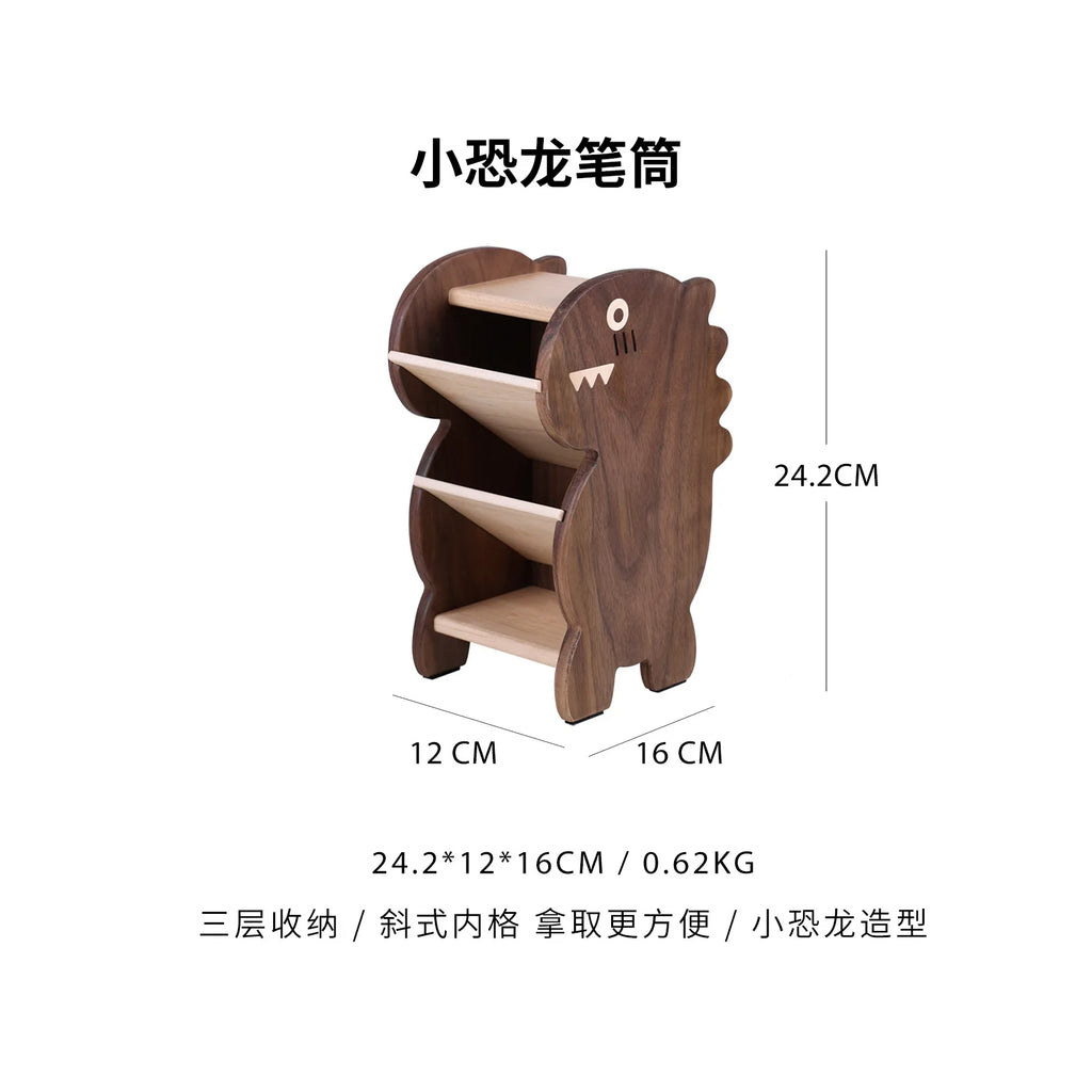 [Dinosaur Pen Holder] Black Walnut Solid Wood Cute Cartoon Creative Desktop Decoration Storage Box Desk Decoration Oasis Select Fun