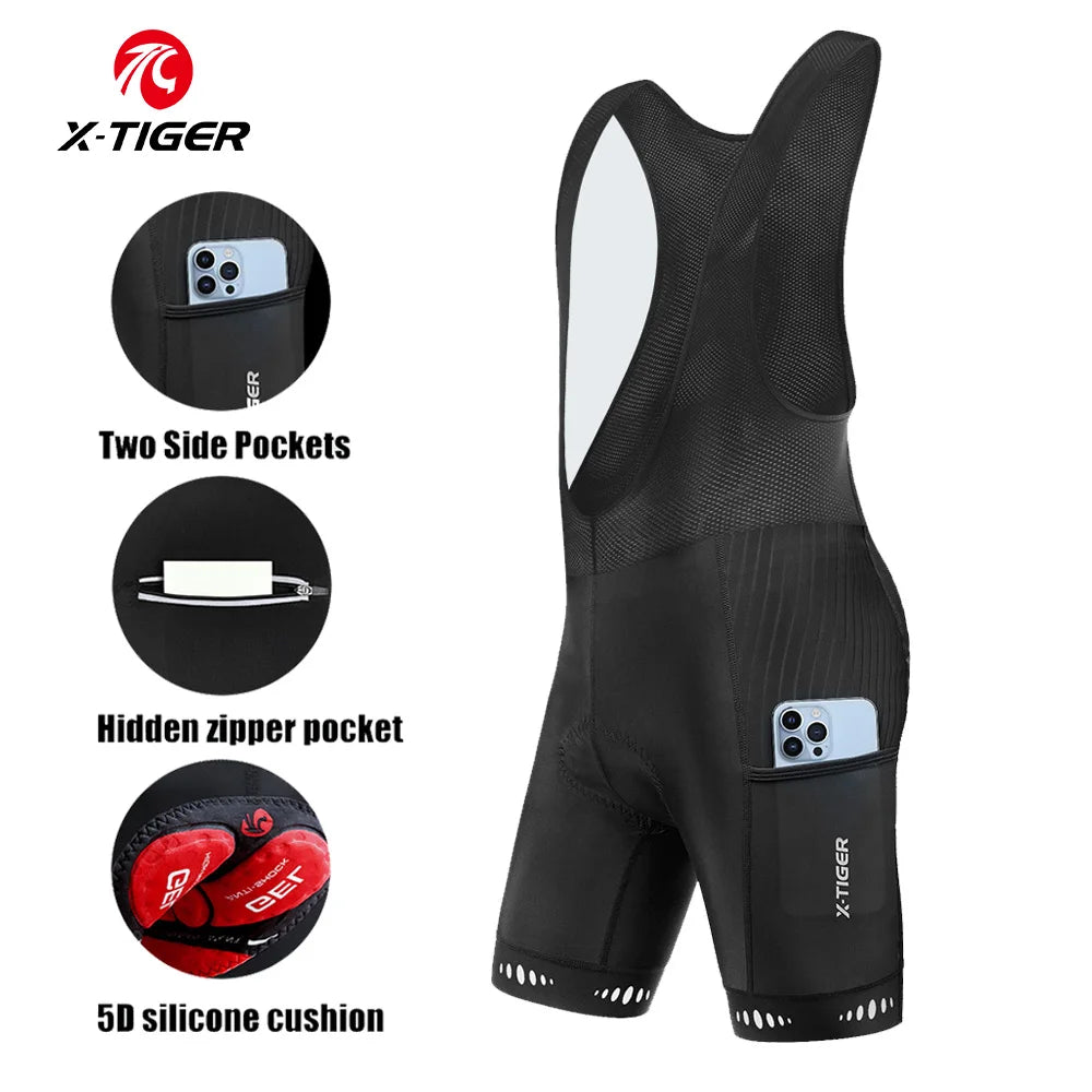 X-TIGER Men's Cycling Bib Shorts 5D Padded 3 Pockets Breathable Quick Dry Road Mountain Bike Pants For Long Rides Oasis Select 34801 M