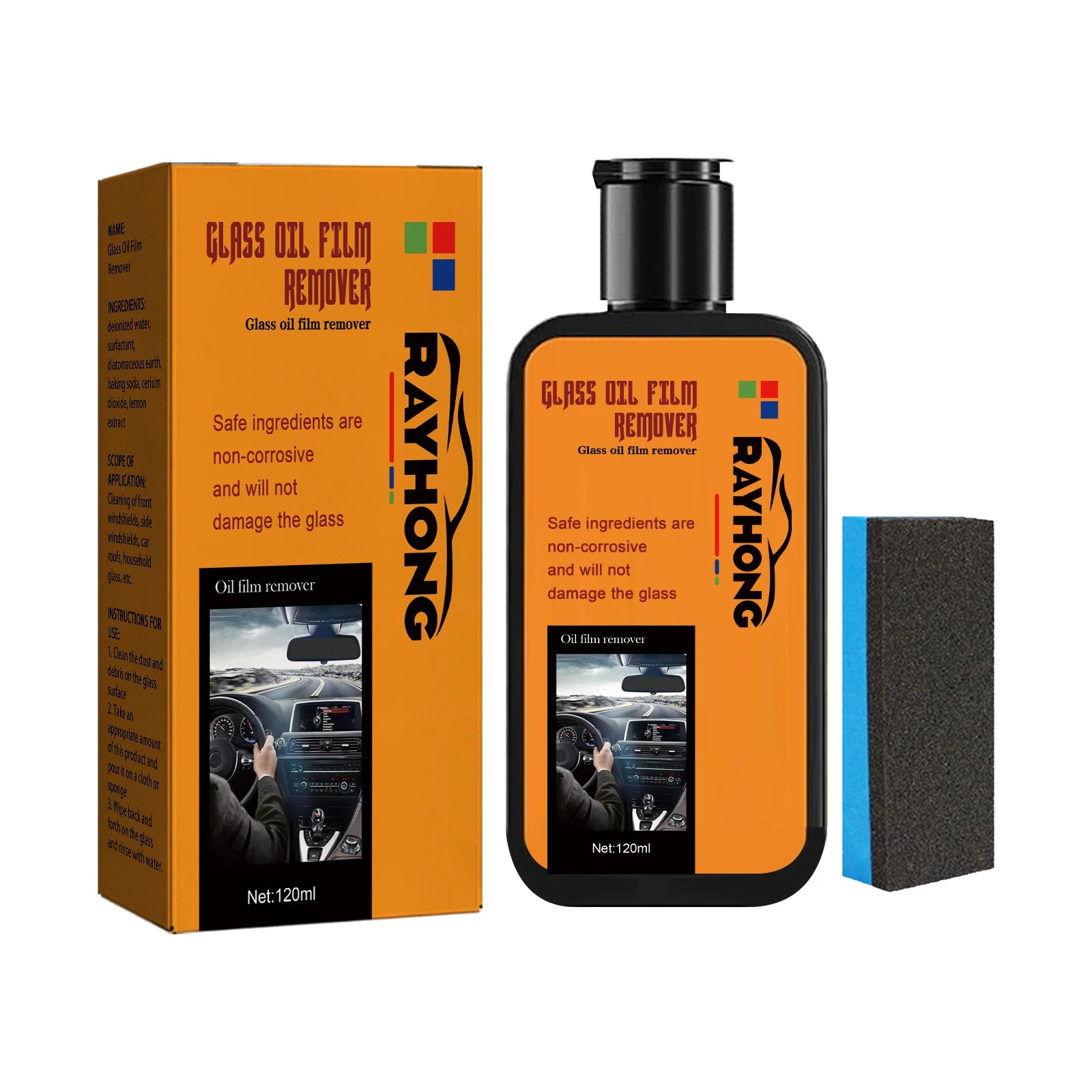 Glass Oil Film Remover for Car Windshield Cleaner with Sponge Car Glass Polishing Clear Window Auto Detailing Improve Clarity Oasis Select 120ml with tool