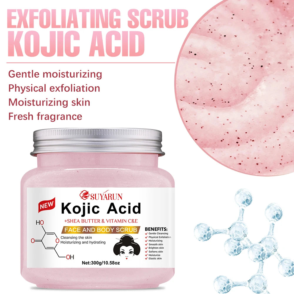 SUYARUN Kojic Acid Exfoliating Body Scrub - Brightening Dark Spot Remover, Natural Skin Smoothing Scrub for Soft Glowing Skin. Oasis Select