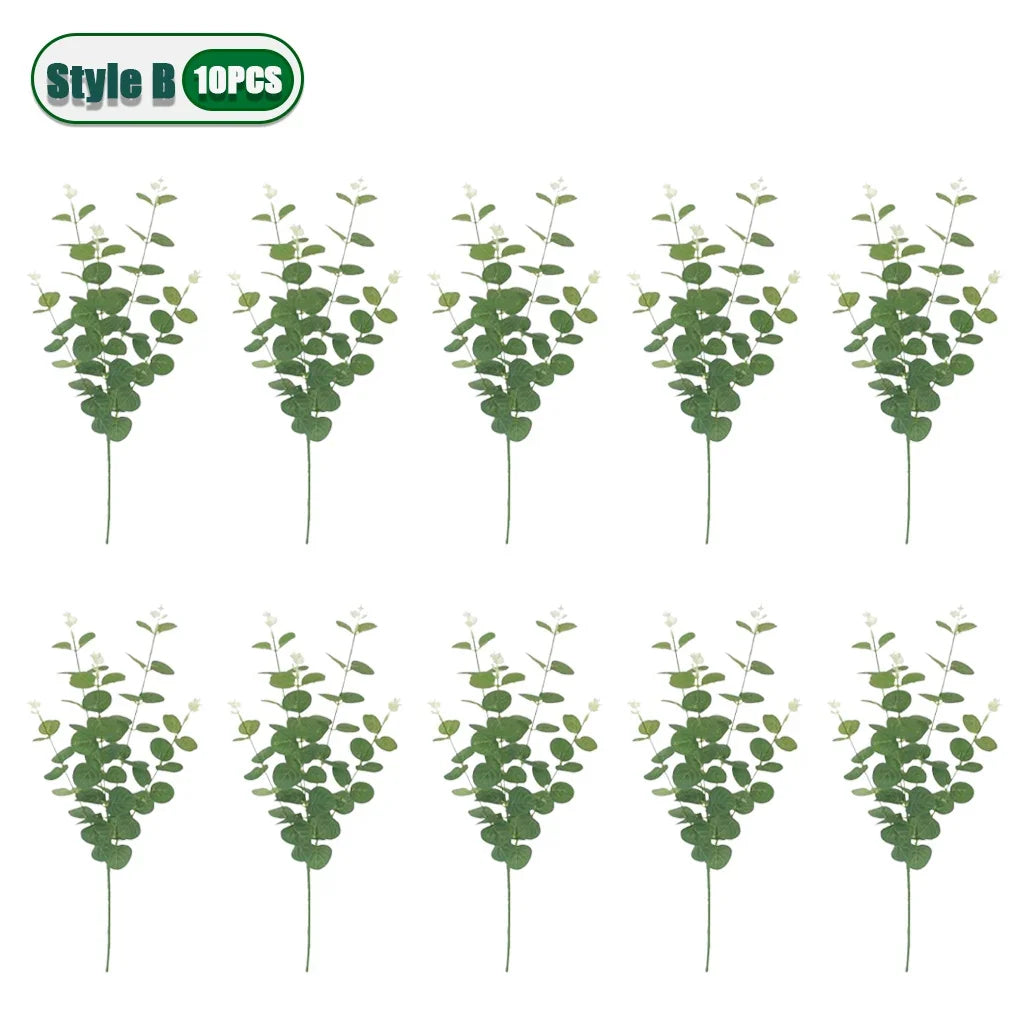 10-100PCS 3 Kinds Eucalyptus Leaves Artificial Silver Dollar Leaves Picks Dried Eucalyptus Home Decoration Party Decoration Oasis Select Style B-10PCS