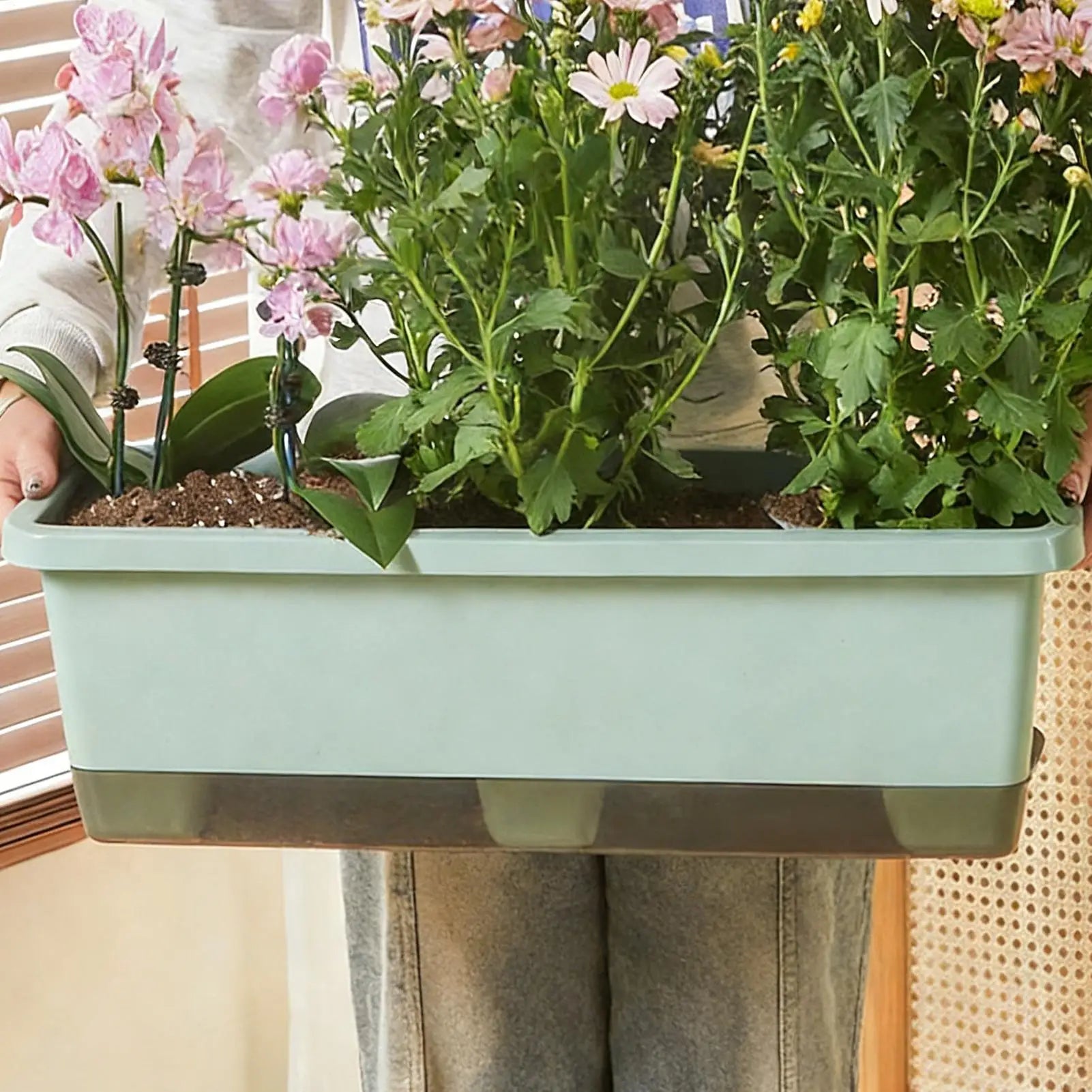 Self Watering Planter Cuttings Case with Base Drainage Hole And Absorbent Rope Rectangular Flower Pots for Vegetable Strawberry Oasis Select