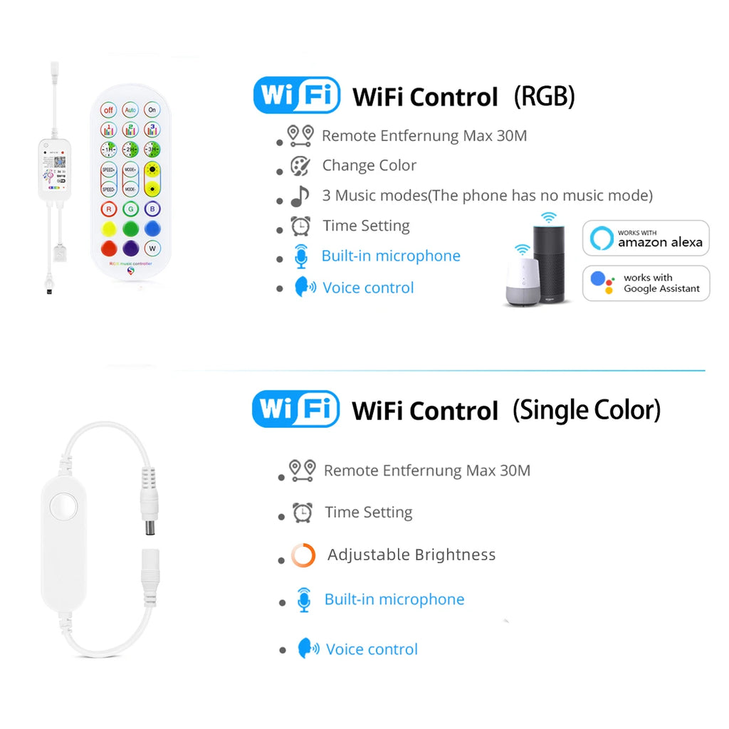1-5M RGB/White/Warm LED Strip Neon Lights Smart WiFi Music Sync,Coloful Mood Light Tape for Game Room for Tuya APP Alexa Voice Oasis Select