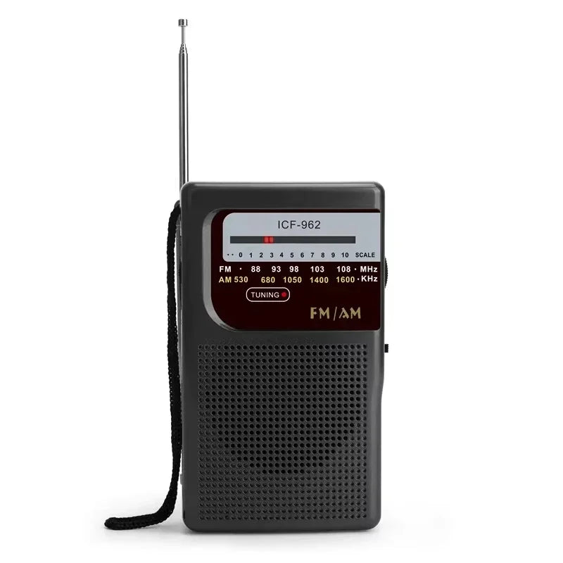 Outdoor Radio Stereo Radio ICF-962 AM/FM Pocket Pointer Radio 2 x AA Battery Operated for Indoor Outdoor Camping Emergency Us Oasis Select Black