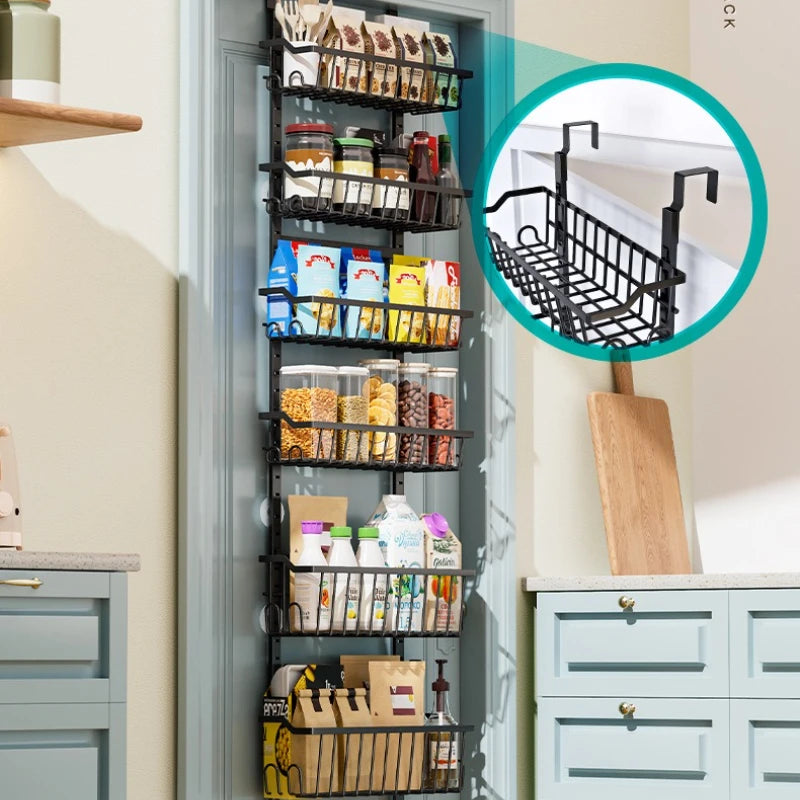 Adjustable door hanging basket rack multi-layer non-punching storage basket bathroom kitchen door sundries storage rack Oasis Select