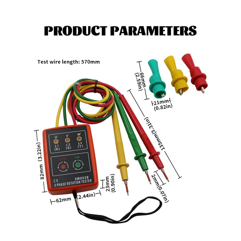Indicator Meter Three Phase Rotation Indicator Meter Phase Sequence Tester LED Buzzer With Portable Pouch Oasis Select