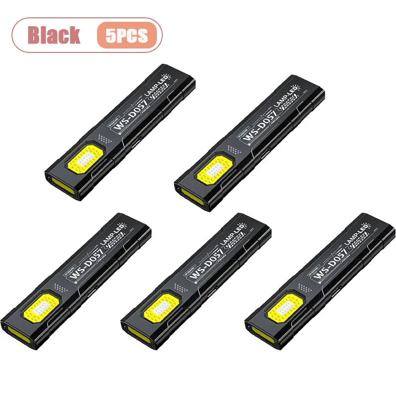 Magnetic LED Work Light Super Bright Rechargeable Portable Mini Flashlight for Outdoor Camping Car Repair Emergency Oasis Select Black-5PCS