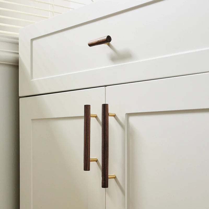 Nordic Walnut Wood Handle T Bar Drawer Knobs Cupboard Long Pulls Kitchen Cabinet Door Handle Furniture Decorate Pulls and Knob Oasis Select
