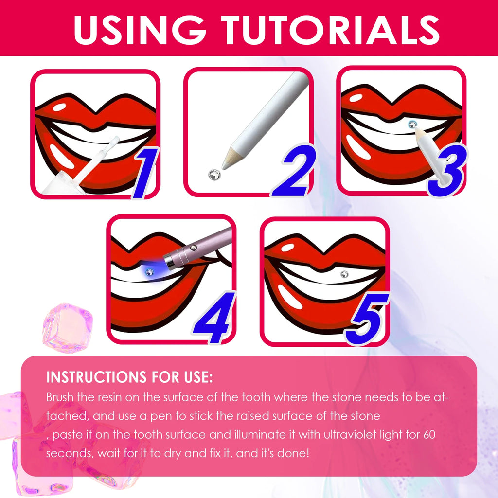 Tooth Gem Set White Rhinestone DIY Dental Jewelry Beautiful Easy To Remove Install Sturdy Gems With Curing Light And Glue Oasis Select