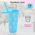straw cup 12Pcs Reusable Party Cups with Straw Lid For Ice Coffee Juice Tea Cute Bowknot Plastic Cups Portable Drinking Cups Oasis Select Blue 12Pcs