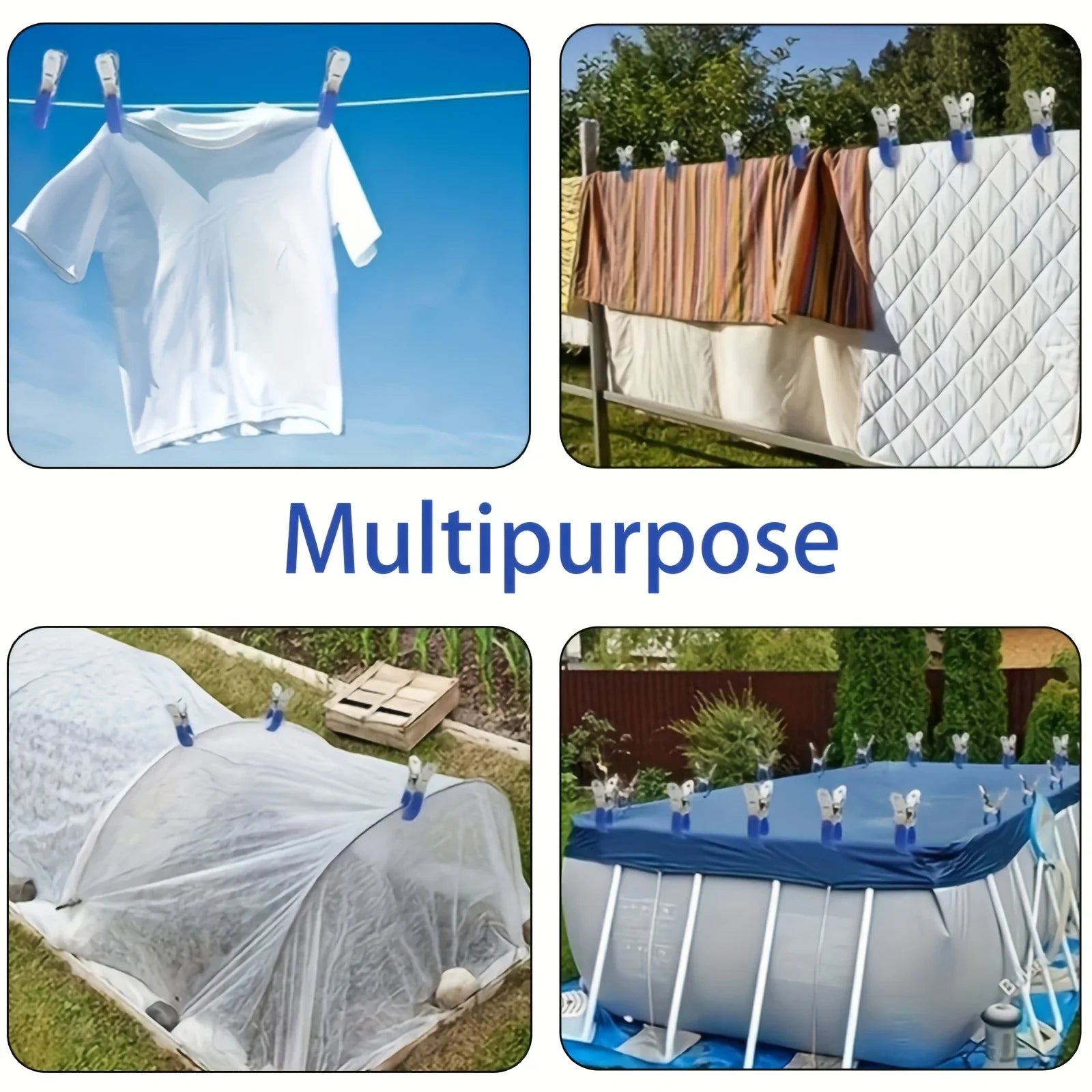 10Pcs Heavy Duty Stainless Steel Pool Cover Clips with Plastic Handles Windproof Spring Clamps for Swimming Pool Cover Oasis Select