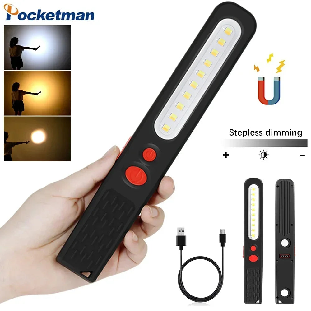 Portable COB LED Work Light USB Rechargeable Flashlight Stepless Dimming Waterproof Torch Magnetic Auto Repair Lights Oasis Select