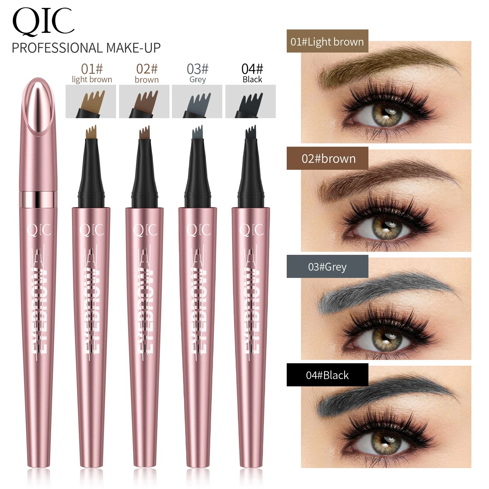 QIC 4-Fork Tip Microblading Eyebrow Pen – Waterproof & Natural