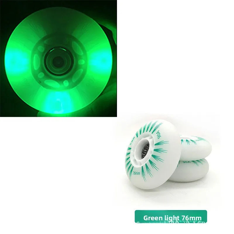 4PCS Luminescent Wheels Flash Inline Skate 90A LED Wheels Flash Roller Skates 68mm 72mm 76mm 80mmMulti-Specification Multi-Color Oasis Select 4pcs green 70MM