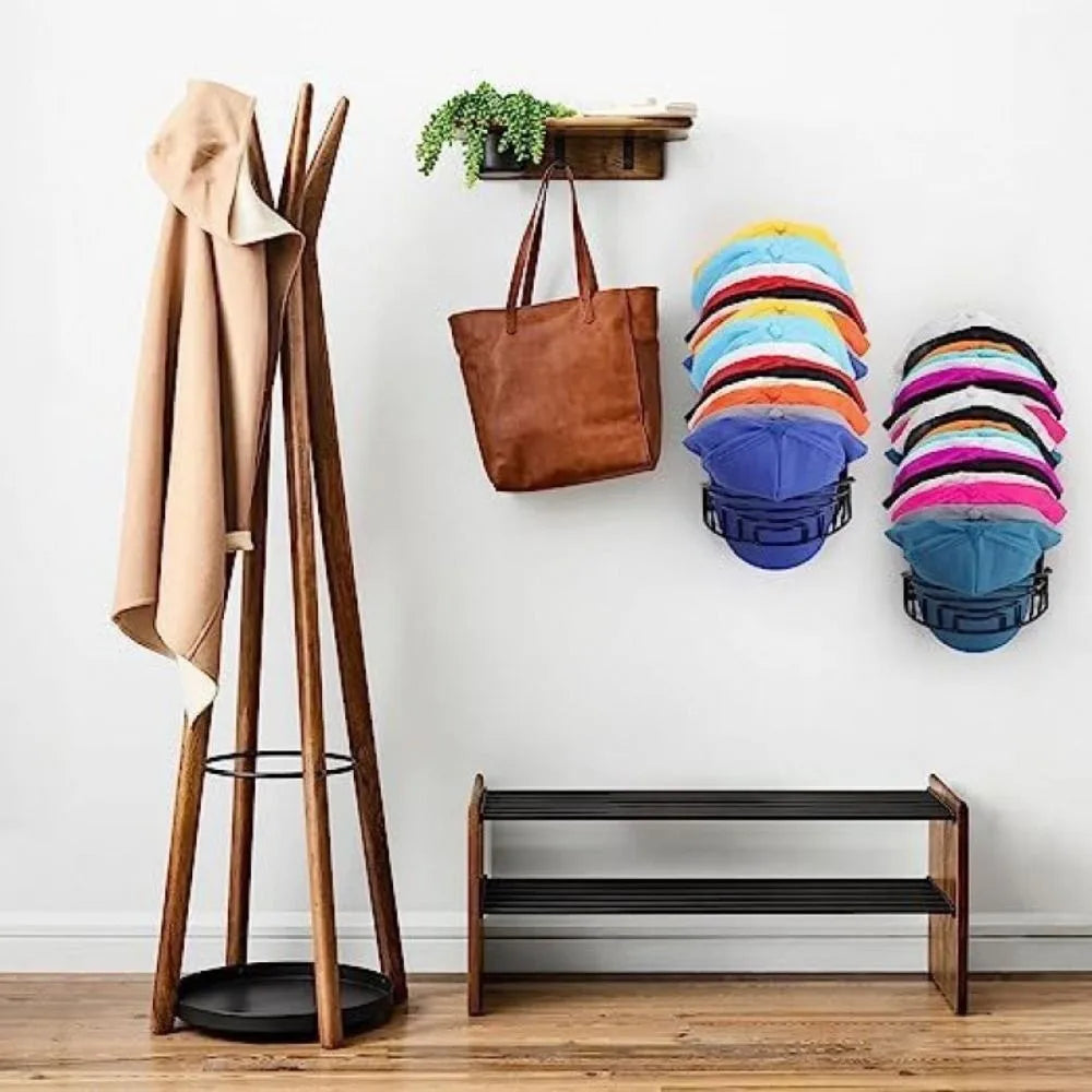 Wall Mounted Baseball Cap Rack – Black Iron Hat Organizer