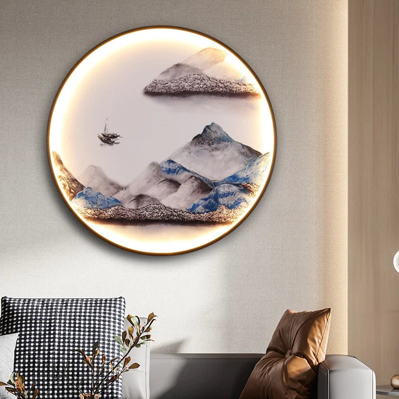 New Chinese style mural lamp Chinese style corridor tea room living room porch background wall decorative mural wall decor Oasis Select