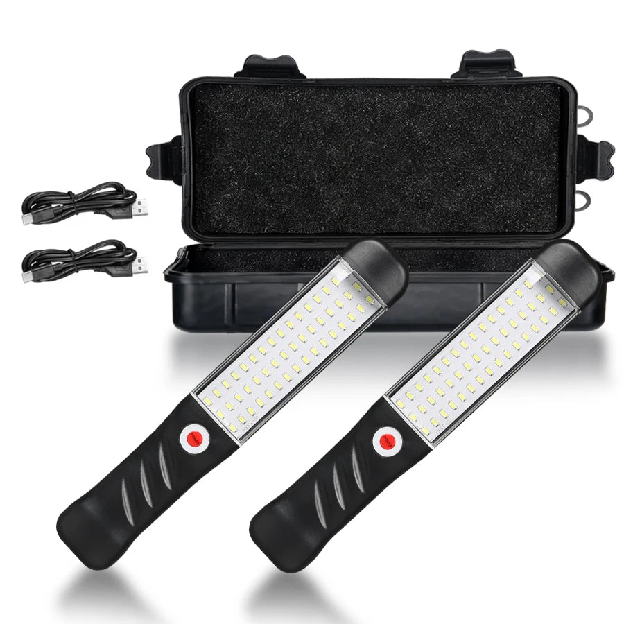 Portable Magnetic Auto Repair Work Light USB Rechargeable LED Flashlight With Magnet Hook For Car Repair Fishing Emergencies Oasis Select Black-2pcs Box