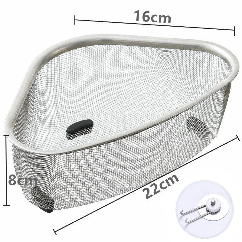 Kitchen Sink Drain Basket Stainless Steel Triangle Food Vegetables Peel Egg Filter Storage Organizer Kitchen Shelf Rack Drainier Oasis Select Suspension type