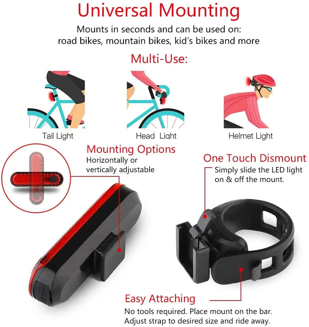 Bike Taillight USB Rechargeable LED Bicycle Lighting Waterproof Cycling Flashing Safety Warning Lamp Bicycle Lantern Accessories Oasis Select